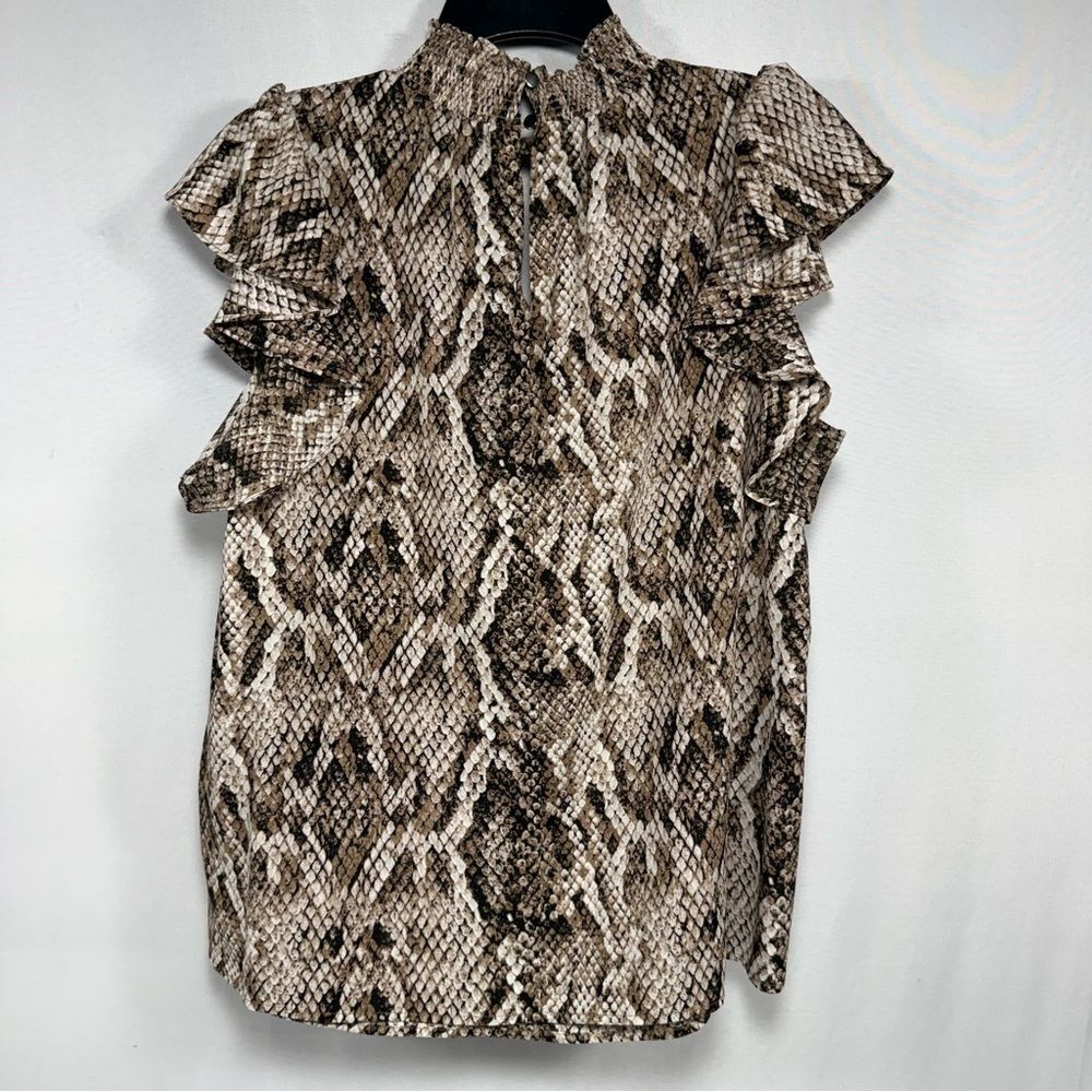Snake Print Ruffle Sleeve Mock Neck 1.STATE Brown Top Size M Medium - Picture 3 of 9